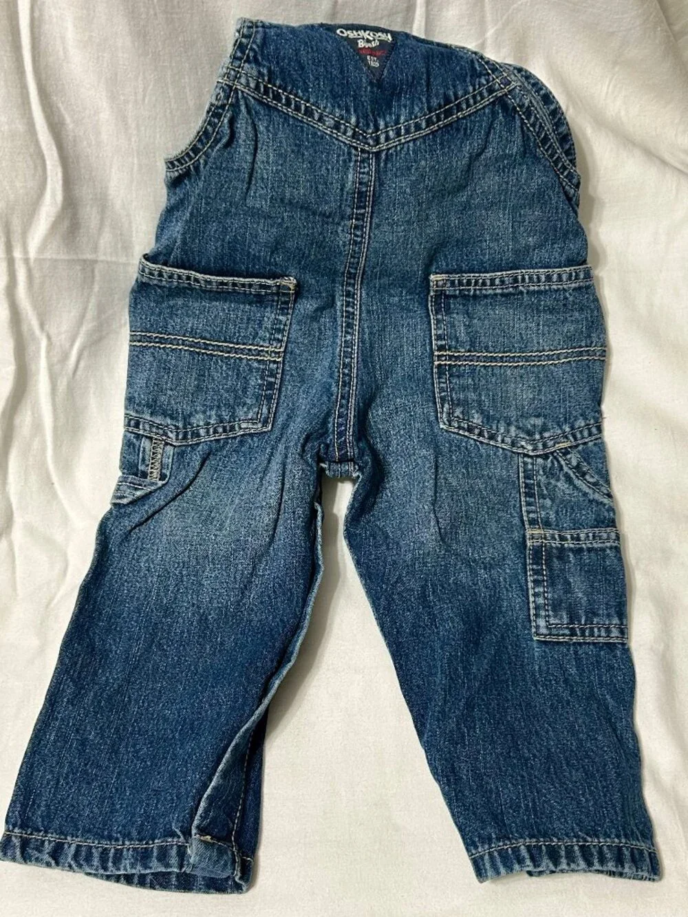 12 Month OshKosh B'Gosh Denim Blue Overalls Pand with Pockets LIKE NEW